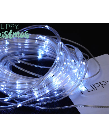 Instalatie luminoasa de Craciun tip furtun luminos, 300 LED-uri, 32 metri lungime, 8 programe, 2 metri prelungitor, sarma din cupru, incarcare solara