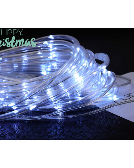 Instalatie luminoasa de Craciun tip furtun luminos, 300 LED-uri, 32 metri lungime, 8 programe, 2 metri prelungitor, sarma din cupru, incarcare solara