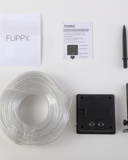 Instalatie luminoasa de Craciun tip furtun luminos, 300 LED-uri, 32 metri lungime, 8 programe, 2 metri prelungitor, sarma din cupru, incarcare solara