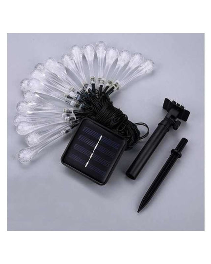 Instalatie Solara 6 m, 28 Led-uri cu Ornament tip picatura de apa, Liniara, Fir , Rece