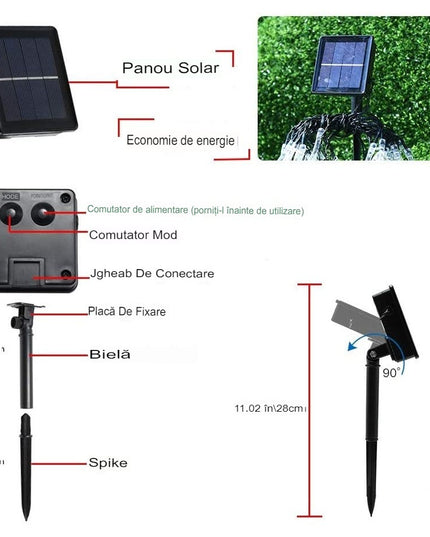 Instalatie Solara 6 m, 28 Led-uri cu Ornament tip picatura de apa, Liniara, Fir , Rece