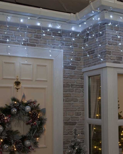 Instalatie Solara Craciun Turturi, IP44, 5 m, 143 Led-uri, Perdea Franjurata,8 jocuri de lumini, cu Telecomanda, 31V, 500 mAh, Acumulator de 2400 mAh, Exterior, Prelungitor 5 m inclus, Fir