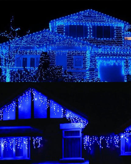 Instalatie Solara Craciun Turturi, IP44, 5 m, 143 Led-uri, Perdea Franjurata, rece, 8 jocuri de lumini, cu Telecomanda, 31V, 250 mAh, Acumulator de 1200 mAh, Exterior, Prelungitor 5 m inclus, Fir