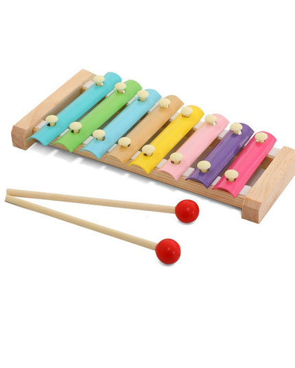Instrument Muzical Xilofon din Lemn, 8 Note Muzicale, 2 Bete de Percutie, 4-6 Ani, Pastel