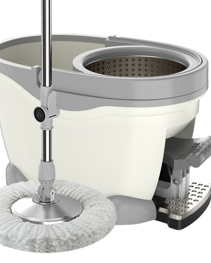 Galeata cu Pedala si Mop Rotativ 360°, Cu Actiune Centrifuga x4, Pentru Uz Casnic, Maner din Otel Inoxidabil Telescopic, 2 Capte din Bumbac