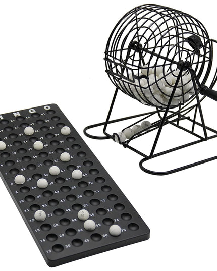 Joc Bingo din metal, 75 bile albe, portabil, 21 x 21 cm