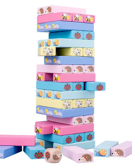 Joc de Societate, pentru Copii, din Lemn, Interactiv, Distractiv, Jenga Stack High Blocks, cu Zar, 51 de Piese Animate, 24.5x18x5 cm