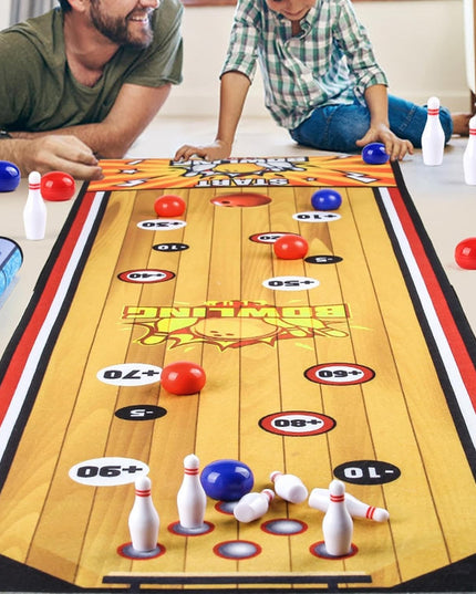 Joc Interactiv, Covor de Bowling 90 x 20 cm, 1-4 Jucatori, +5 Ani, 6 Mingi Incluse, 6 Popice