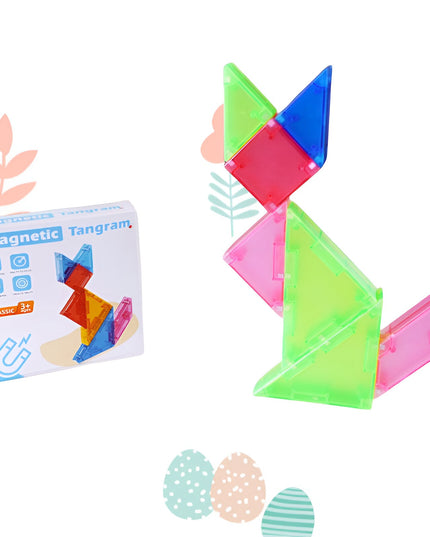 Joc Magnetic Tangram, 7 Piese Magnetice, Forme Geometrice, 3 Ani, EVA, ABS, Magnet, 10.5 x 10.5 x 2.2 cm