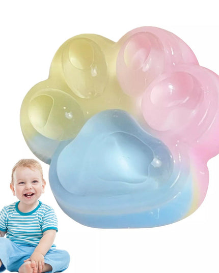 Jucarie Antistres Squishy, cu Revenire Lenta, Squeeze Pinch Family, Model Cat Paw, 6.5 x 6 cm, din Tpr, 4-6 Ani, Model Curcubeu, cu Insertii