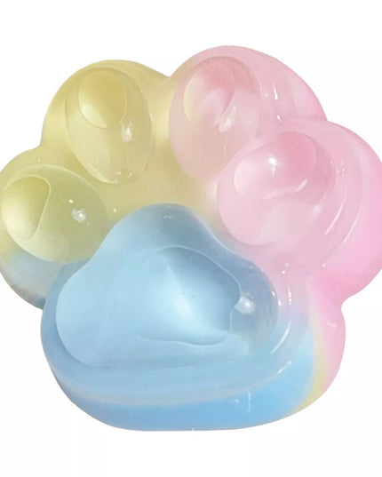 Jucarie Antistres Squishy, cu Revenire Lenta, Squeeze Pinch Family, Model Cat Paw, 6.5 x 6 cm, din Tpr, 4-6 Ani, Model Curcubeu, cu Insertii