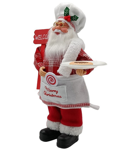 Figurina Decorativa Craciun, Mos Craciun Bucatar,Material Plastic+Textil, Interior/Exterior