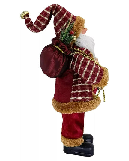 Figurina Decorativa Craciun, Mos Craciun Asezat cu Sac si Felinar,Material Plastic+Textil, Interior/Exterior