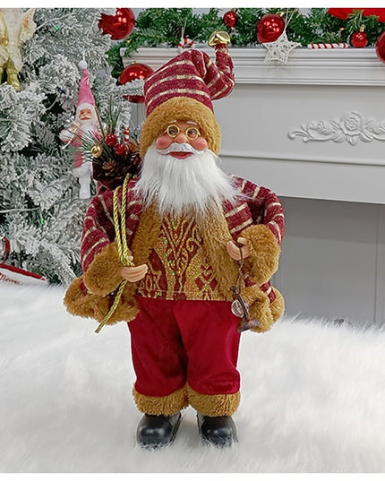 Figurina Decorativa Craciun, Mos Craciun Asezat cu Sac si Felinar,Material Plastic+Textil, Interior/Exterior