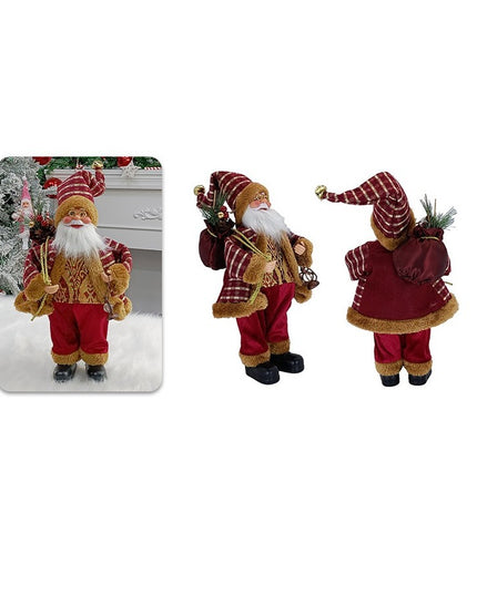 Figurina Decorativa Craciun, Mos Craciun Asezat cu Sac si Felinar,Material Plastic+Textil, Interior/Exterior