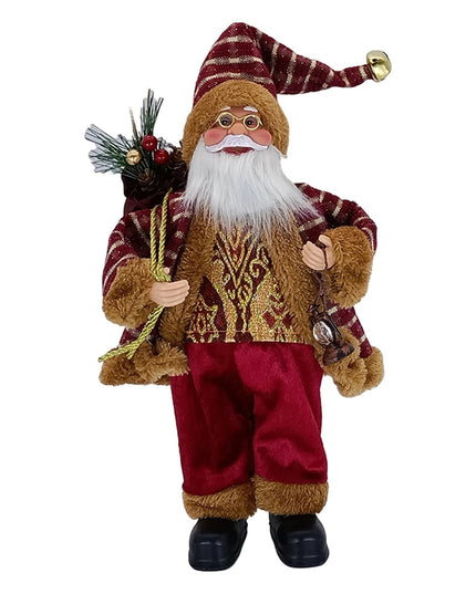 Figurina Decorativa Craciun, Mos Craciun Asezat cu Sac si Felinar,Material Plastic+Textil, Interior/Exterior