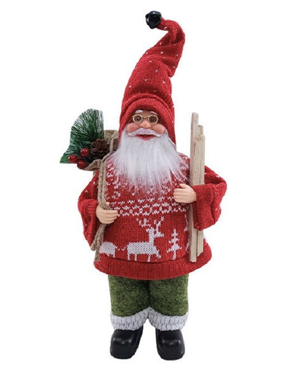 Figurina Decorativa Craciun, Mos Craciun cu Lemne la Brat,Material Plastic+Textil, Interior/Exterior