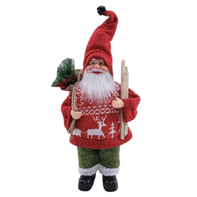 Figurina Decorativa Craciun, Mos Craciun cu Lemne la Brat,Material Plastic+Textil, Interior/Exterior