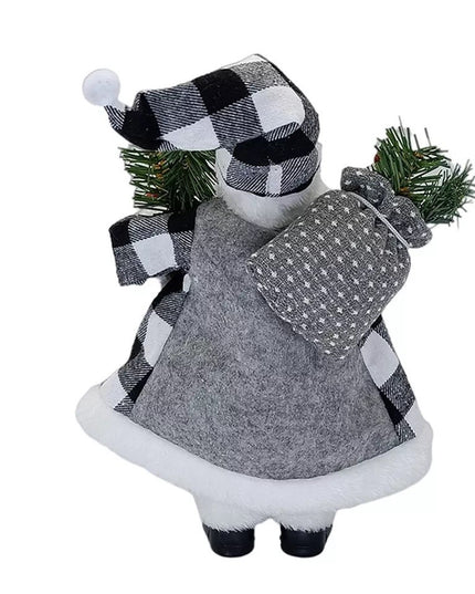 Figurina Decorativa Craciun, Mos Craciun cu Crenguta de Brad,Material Plastic+Textil, Interior/Exterior