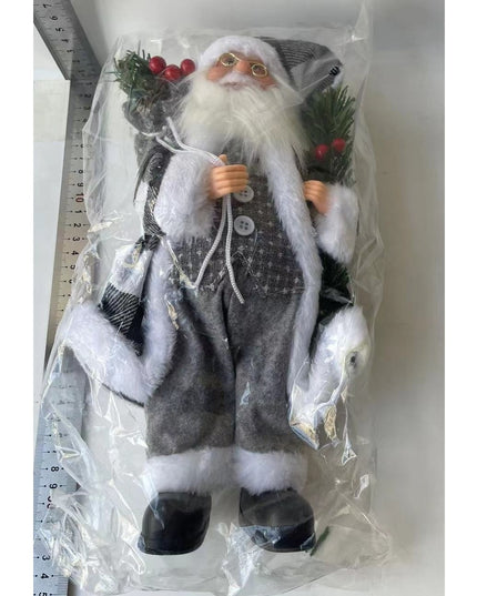 Figurina Decorativa Craciun, Mos Craciun cu Crenguta de Brad,Material Plastic+Textil, Interior/Exterior