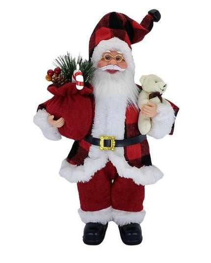 Figurina Decorativa Craciun, Mos Craciun cu Urs de Plus,Material Plastic+Textil, Interior/Exterior
