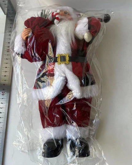 Figurina Decorativa Craciun, Mos Craciun cu Urs de Plus,Material Plastic+Textil, Interior/Exterior