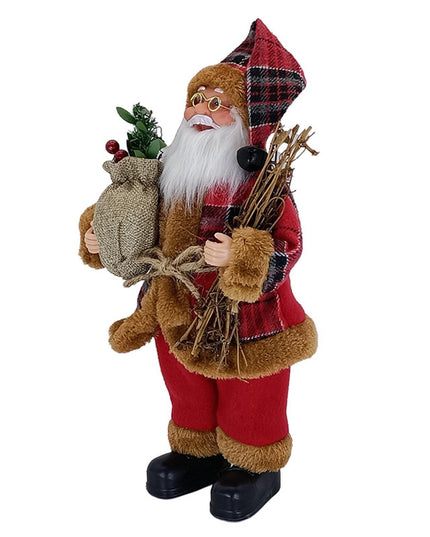 Figurina Decorativa Craciun, Mos Craciun Asezat cu Surcele la Brat,Material Plastic+Textil, Interior/Exterior