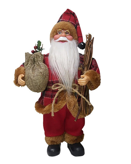 Figurina Decorativa Craciun, Mos Craciun Asezat cu Surcele la Brat,Material Plastic+Textil, Interior/Exterior