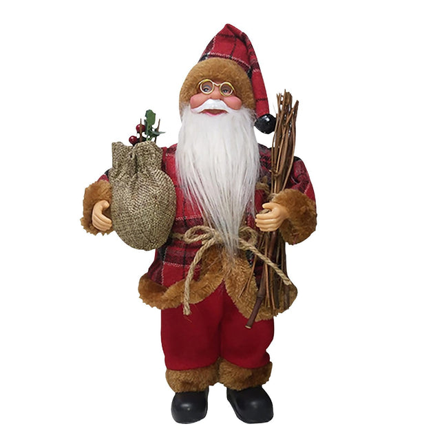 Figurina Decorativa Craciun, Mos Craciun Asezat cu Surcele la Brat,Material Plastic+Textil, Interior/Exterior