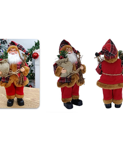 Figurina Decorativa Craciun, Mos Craciun Asezat cu Surcele la Brat,Material Plastic+Textil, Interior/Exterior