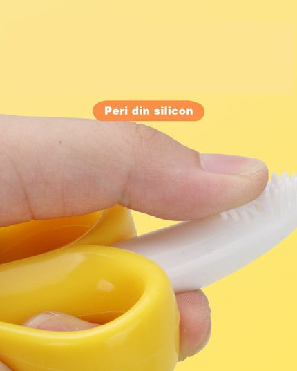Jucarie dentitie bebelusi banana, cu manere de prindere, material silicon non-toxic, fara miros, 10.5x5.9 cm