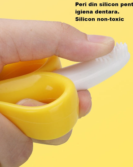 Jucarie dentitie bebelusi banana, cu manere de prindere, material silicon non-toxic, fara miros, 10.5x5.9 cm