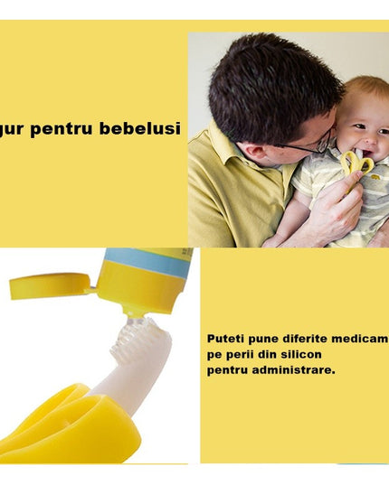 Jucarie dentitie bebelusi banana, cu manere de prindere, material silicon non-toxic, fara miros, 10.5x5.9 cm