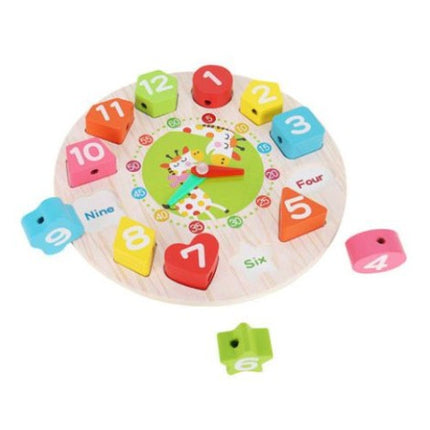 Jucarie Educativa Tip Montessori, Model Ceas Girafa, din Lemn, + 36 Luni, 12 Piese, 17 cm