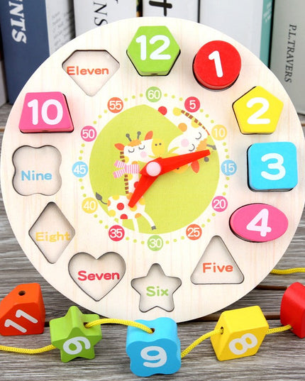 Jucarie Educativa Tip Montessori, Model Ceas Girafa, din Lemn, + 36 Luni, 12 Piese, 17 cm