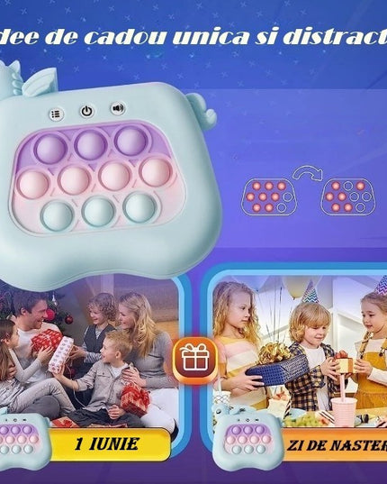 Jucarie Interactiva Tip Consola pentru Copii, 12 Nivele, Diferite Moduri de Joc, Material ABS/silicon, cu Nivele, Sunete si Lumini, 13.5 x 5.5 x 12.5 cm, Model Unicorn