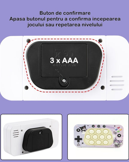 Jucarie interactiva tip consola pentru copii speed push whack-a-mole, joc de viteza pop it, material ABS/silicon, cu nivele, sunete si lumini, 15.5 x 7.6 x 5.3 cm, model elfi