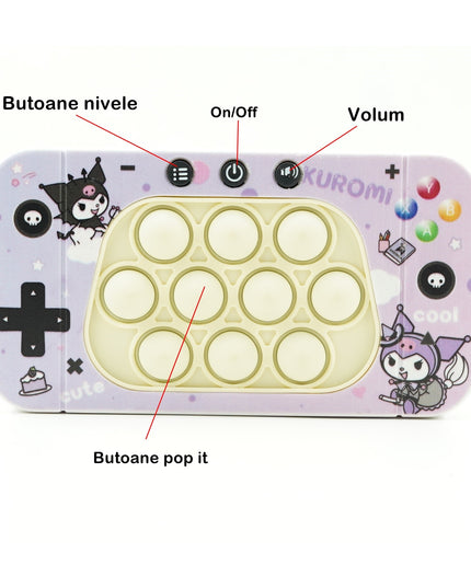 Jucarie interactiva tip consola pentru copii speed push whack-a-mole, joc de viteza pop it, material ABS/silicon, cu nivele, sunete si lumini, 15.5 x 7.6 x 5.3 cm, model elfi