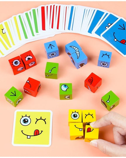 Jucarie Pentru Copii Montessori Cub din Lemn, Asamblare Fete, 64 de Carti Distractive, pentru Baieti si Fete, Varsta +3 ani, Educativ, Cutie