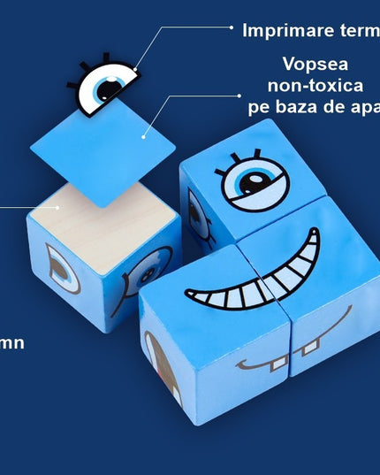 Jucarie Pentru Copii Montessori Cub din Lemn, Asamblare Fete, 64 de Carti Distractive, pentru Baieti si Fete, Varsta +3 ani, Educativ, Cutie din Aluminiu, 13.5 x 4 x 9 cm