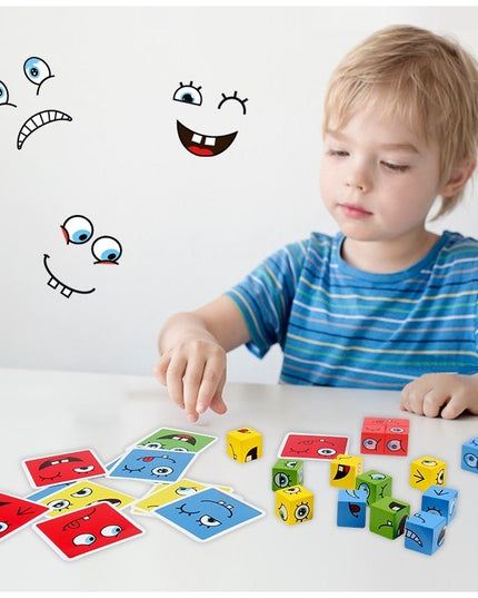 Jucarie Pentru Copii Montessori Cub din Lemn, Asamblare Fete, 64 de Carti Distractive, pentru Baieti si Fete, Varsta +3 ani, Educativ, Cutie