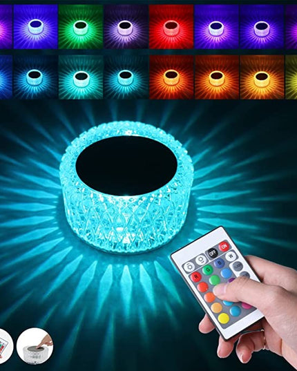 Lampa LED RGB 16, 3 Nivele de Intensitate, Incarcare USB, 3W, Cristal Acrilic,Telecomanda
