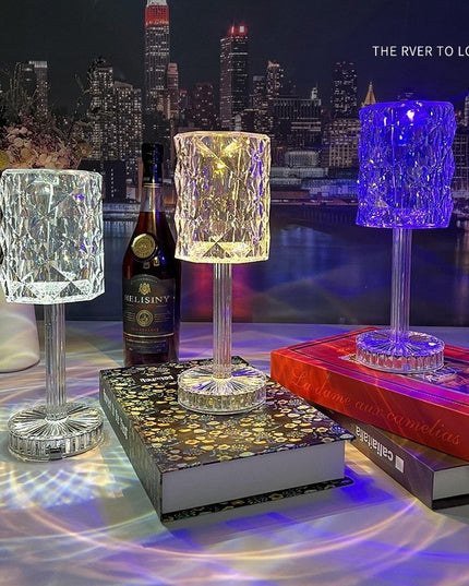 Lampa de birou pe LED RGB 16, dimmer tactil, 3 nivele de intensitate, incarcare USB, 3W, Cristal Acrilic,cu telecomanda, forma veioza