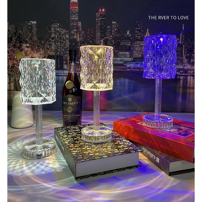 Lampa de birou pe LED RGB 16, dimmer tactil, 3 nivele de intensitate, incarcare USB, 3W, Cristal Acrilic,cu telecomanda, forma veioza