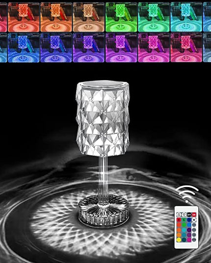 Lampa de birou pe LED RGB 16, dimmer tactil, 3 nivele de intensitate, incarcare USB, 3W, Cristal Acrilic,cu telecomanda, forma veioza