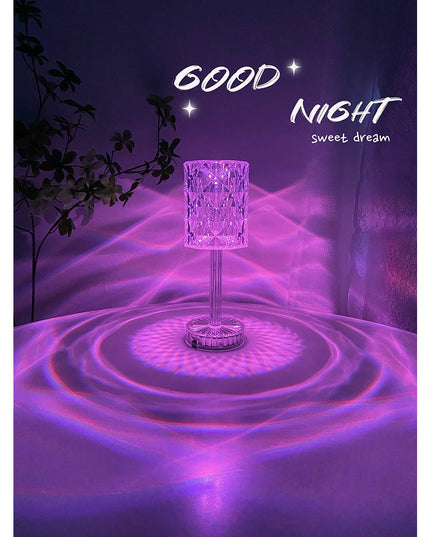 Lampa de birou pe LED RGB 16, dimmer tactil, 3 nivele de intensitate, incarcare USB, 3W, Cristal Acrilic,cu telecomanda, forma veioza