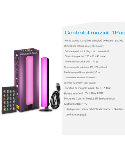 Lampa de Birou, RGB Colorat, 14 LED, Putere 5V, Telecomanda cu 24 de Taste, Cablu USB