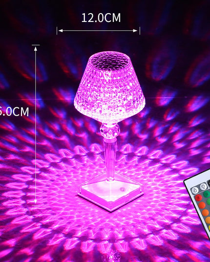 Lampa de birou pe LED RGB 16, dimmer tactil, 3 nivele de intensitate, incarcare USB, 3W, Cristal Acrilic, cu telecomanda, forma pahar