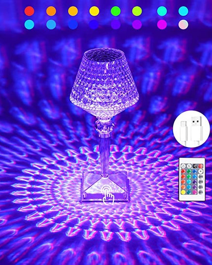 Lampa de birou pe LED RGB 16, dimmer tactil, 3 nivele de intensitate, incarcare USB, 3W, Cristal Acrilic, cu telecomanda, forma pahar