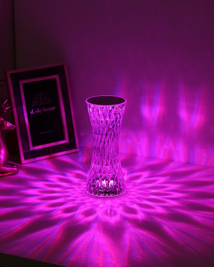 Lampa de birou pe LED RGB 16, dimmer tactil, 3 nivele de intensitate, incarcare USB, 3W, Cristal Acrilic,cu telecomanda, forma vaza, model 2